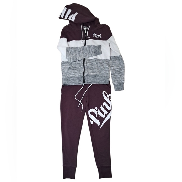 Victoria's Secret PINK Logo Colorblock Full Zip Hoodie and Joggers Set Size XS - Picture 15 of 16